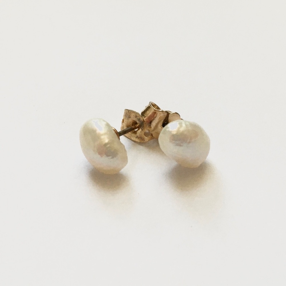 Vintage Genuine Baroque Pearl Stud Earrings—Goldtone